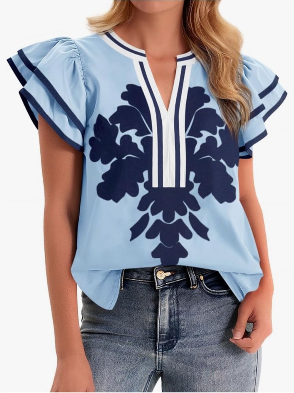 entro Floral Embroidered Flutter Sleeve Top
